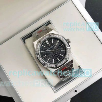 Replica Audemars Piguet Royal Oak Black Stainless Steel Diamond Bezel 41mm 